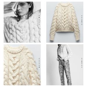 Zara M cream cable knit sweater cozy warm